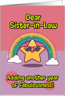 Sister in Law Happy Birthday LGBTQIA Rainbow Kawaii Star card