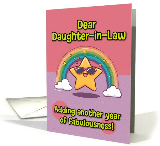 Daughter in Law Happy Birthday LGBTQIA Rainbow Kawaii Star card