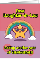 Daughter in Law Happy Birthday LGBTQIA Rainbow Kawaii Star card