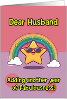 Husband Happy Birthday LGBTQIA Rainbow Kawaii Star card