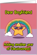 Boyfriend Happy Birthday LGBTQIA Rainbow Kawaii Star card