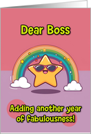 Boss Happy Birthday LGBTQIA Rainbow Kawaii Star card