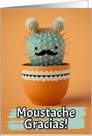 Thank You Kawaii Cactus Plant with Moustache card
