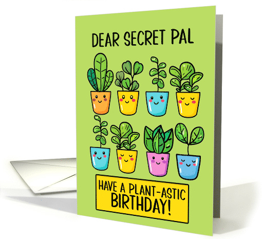 Secret Pal Happy Birthday Kawaii Cartoon Plants in Pots card (1838402)