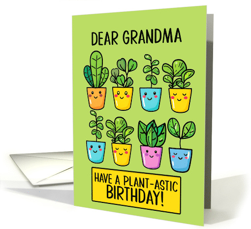 Grandma Happy Birthday Kawaii Cartoon Plants in Pots card (1838560)