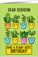 Godson Happy Birthday Kawaii Cartoon Plants in Pots card