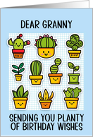 Granny Happy Birthday Kawaii Cartoon Cactus Plants in Pots card
