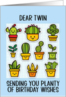 Twin Happy Birthday Kawaii Cartoon Cactus Plants in Pots card