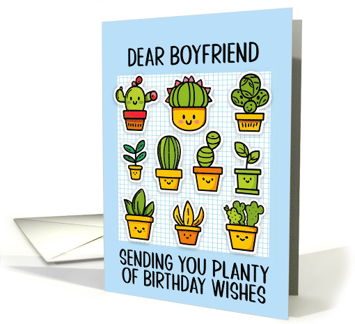 Boyfriend Happy Birthday Kawaii Cartoon Cactus Plants card (1839100)