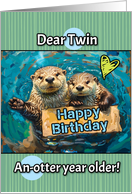 Twin Happy Birthday Otters with Birthday Sign card