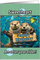 Sweetheart Happy Birthday Otters with Birthday Sign card