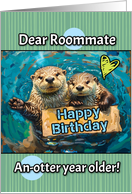 Roommate Happy Birthday Otters with Birthday Sign card