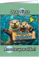 Niece Happy Birthday Otters with Birthday Sign card