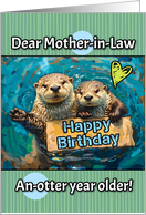 Mother in Law Happy Birthday Otters with Birthday Sign card