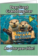 Great Granddaughter Happy Birthday Otters with Birthday Sign card