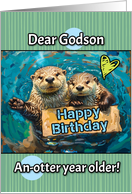 Godson Happy Birthday Otters with Birthday Sign card