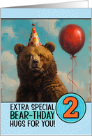 2 Years Old Happy Birthday Bear with Red Balloon card