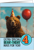 4 Years Old Happy Birthday Bear with Red Balloon card