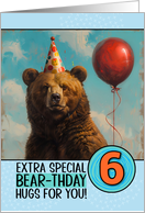 6 Years Old Happy Birthday Bear with Red Balloon card