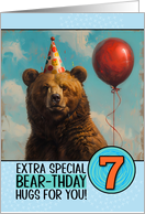 7 Years Old Happy Birthday Bear with Red Balloon card