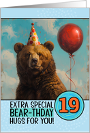 19 Years Old Happy Birthday Bear with Red Balloon card