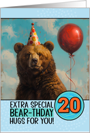 20 Years Old Happy Birthday Bear with Red Balloon card