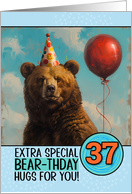 37 Years Old Happy Birthday Bear with Red Balloon card