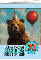 71 Years Old Happy Birthday Bear with Red Balloon card