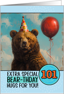 101 Years Old Happy Birthday Bear with Red Balloon card