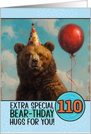 110 Years Old Happy Birthday Bear with Red Balloon card