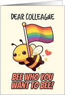 Colleague Happy Pride Kawaii Bee with Rainbow Flag card
