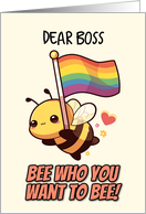 Boss Happy Pride Kawaii Bee with Rainbow Flag card