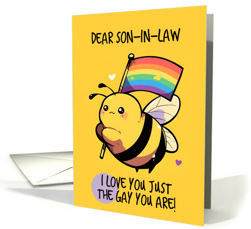 Son in Law Happy Pride Kawaii Bee with Rainbow Flag card (1842176)
