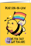 Son in Law Happy Pride Kawaii Bee with Rainbow Flag card