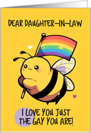 Daughter in Law Happy Pride Kawaii Bee with Rainbow Flag card