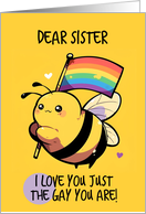 Sister Happy Pride Kawaii Bee with Rainbow Flag card
