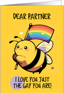 Partner Happy Pride Kawaii Bee with Rainbow Flag card