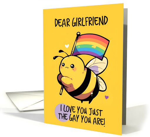 Girlfriend Happy Pride Kawaii Bee with Rainbow Flag card (1842200)