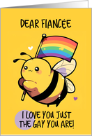 Fiancee Happy Pride Kawaii Bee with Rainbow Flag card