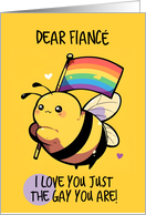 Fiance Happy Pride Kawaii Bee with Rainbow Flag card