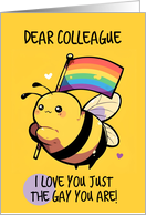 Colleague Happy Pride Kawaii Bee with Rainbow Flag card