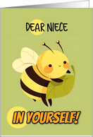 Niece Encouragement Kawaii Bee with Leaf card
