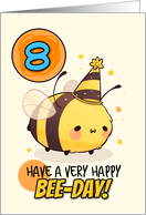 8 Years Old Happy Birthday Kawaii Bee with Birthday Hat card