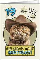 19 Years Old Happy Birthday Cat with Cowboy Hat card