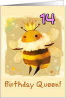 14 Years Old Happy Birthday Kawaii Queen Bee with Crown card