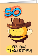 50 Years Old Happy Birthday Kawaii Bee with Cowboy Hat card