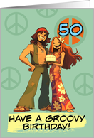 50 Years Old Happy Birthday Flower Power Hippy Couple card