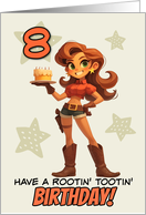 8 Years Old Happy Birthday Cowgirl with Birthday Cake card