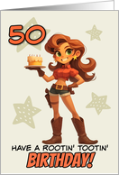 50 Years Old Happy Birthday Cowgirl with Birthday Cake card