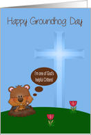 Groundhog Day, religious, General, groundhog with tulips and cross card